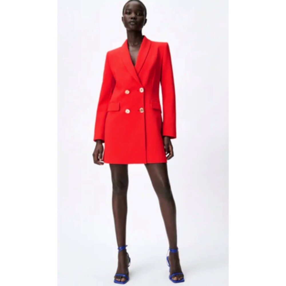 ZARA Women’s double breasted red blazer Sz M Valentine Holiday Party Career Long